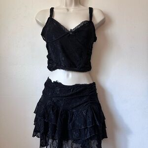 Black Lace Crop Top and Skirt Set
